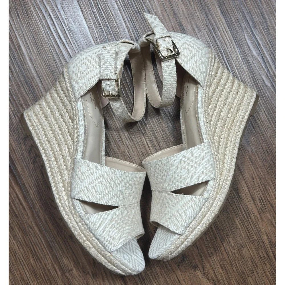 Liz Claiborne Wedge Heels 10 Espadrille Ankle Strap Geometric Beige Light Boho‎